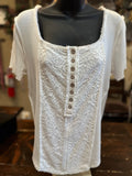 Rib Knit and Lace Details Tee in Off White, Candy Pink or Lilac