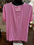 Rib Knit and Lace Details Tee in Off White, Candy Pink or Lilac
