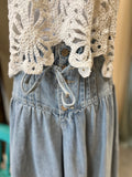 Drawstring Button Wide Leg Jean