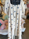 Natural and Navy Embroidered Gauze Dress