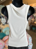 Ribbed Scoop Neck Tank in Black, White and Sand
