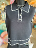 Black and White Trimmed Sleeveless Sweater