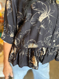 Black or Ecru Floral High Low Blouse