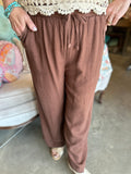 Linen Blend Wide Leg Pant in Ash Jade, Black or Brown