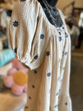 Natural and Navy Embroidered Gauze Dress