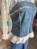 Denim and Lace Strapless Top