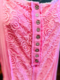 Rib Knit and Lace Details Tee in Off White, Candy Pink or Lilac