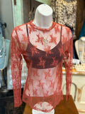 Rust or Dusty Blue Lace Mesh Top