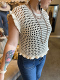 Cream Open Knit Ruffle Sweater