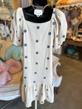 Natural and Navy Embroidered Gauze Dress