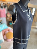 Black and White Trimmed Sleeveless Sweater