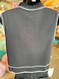 Black and White Trimmed Sleeveless Sweater