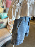 White, Black or Cinnamon Lace Ruffle Trim Top
