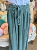 Linen Blend Wide Leg Pant in Ash Jade, Black or Brown