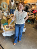 Cream Open Knit Ruffle Sweater