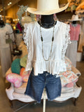 White, Black or Cinnamon Lace Ruffle Trim Top