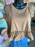 White, Black or Cinnamon Lace Ruffle Trim Top