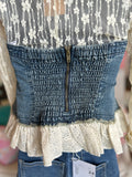 Denim and Lace Strapless Top