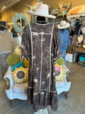 Brown Botanical Print Dress