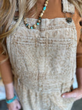 Leopard Print Twill Overalls in Camel Color