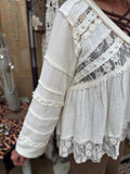 Cream Mixed Knit and Lace Top