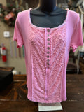 Rib Knit and Lace Details Tee in Off White, Candy Pink or Lilac