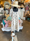 Natural and Navy Embroidered Gauze Dress