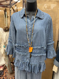Indigo or Charcoal Ruffle Tencel Top
