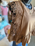 White, Black or Cinnamon Lace Ruffle Trim Top
