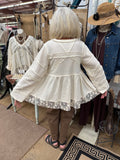 Cream Mixed Knit and Lace Top