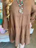 Tobacco or Terracotta  Linen Tiered Dress
