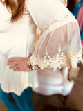 Lace Sleeve Top in Beige, Black,  White or Mint
