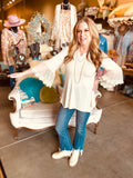 Lace Sleeve Top in Beige, Black,  White or Mint