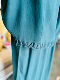 Teal, Oatmeal or Brown Ruffled Linen Blend Top