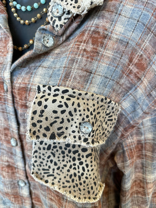 Brick Plaid Leopard Trim Flannel