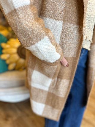 Camel Gingham Coatigan