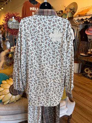 Mocha Plaid Floral Patch Top