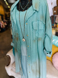 Turquoise Butterfly Chambray Shirt