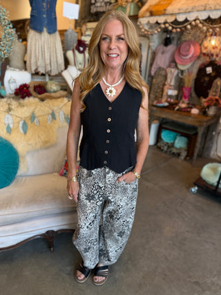 Ash Black Leopard and Floral Print Jean