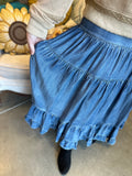 Denim Tiered Maxi Skirt