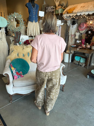 Brown and Pink Paisley Print Barrel Pant