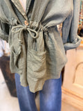 Linen Jacket in Taupe, Khaki and Blue Jeans