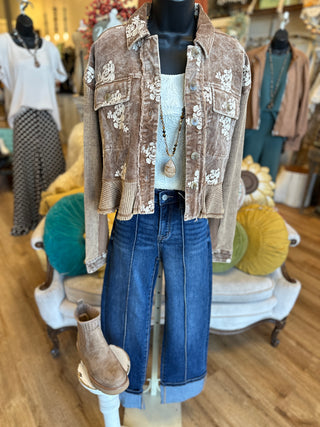 Washed Toffee Embroidered Jacket