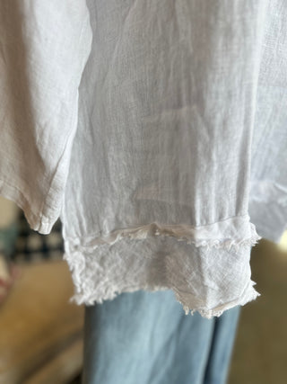 Linen 3/4 Sleeve Fringed Blouse in Black, Camel, Duck Green, White and Khaki