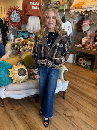 Brown Plaid Crop Jacket