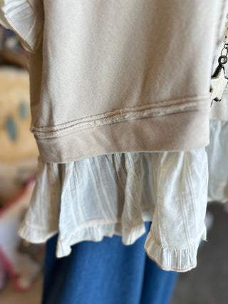 Natural Ruffle Layered Terry Top