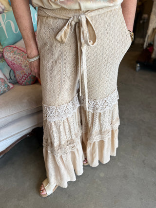 Latte Lace and Crochet Tiered Pant