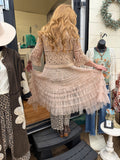 Taupe Crochet Cardigan with Mesh Layer