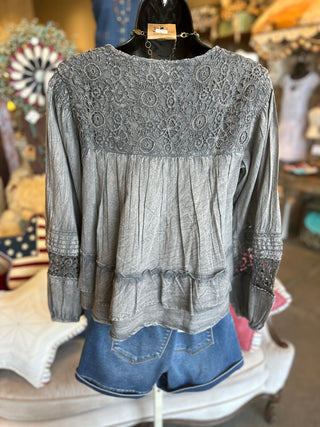 Charcoal Ruffled Layered Top by Pol