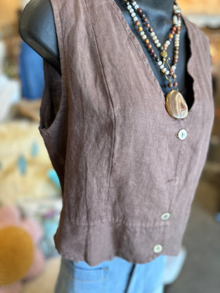 Stitched Linen Vest In Brown or Camel